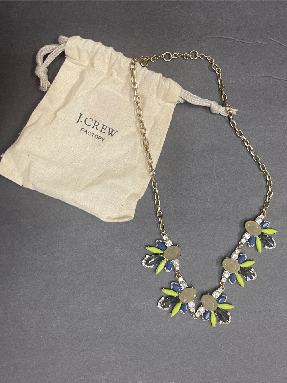 J. Crew Gold-Tone Floral Crystal Necklace with Neon Yellow and Lime Accents